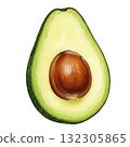 Halved Ripe Avocado Watercolor Painting 132305865