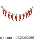 Red Chili Pepper Garland on White Background 132305866