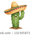 Cute Cartoon Cactus Wearing a Sombrero 132305871