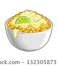 Creamy Corn Dish with Lime in White Bowl 132305873