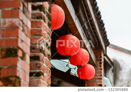 Close-up of the traditional Chinese lantern. Red lantern. Colorful lanterns. Festive decoration. Mid-autumn festival decoration,Chinese New Year decoration, for celebration. Festive background concept Close-up of the traditional Chinese lantern. Red lantern. Colorful lanterns. Festive decoration. Mid-autumn festival decoration,Chinese New Year decoration, for celebration. Festive background concept 132305980