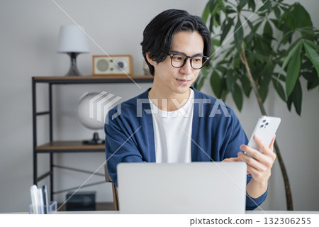 Male, computer, remote work, telework, online learning, home Male, computer, remote work, telework, online learning, home 132306255