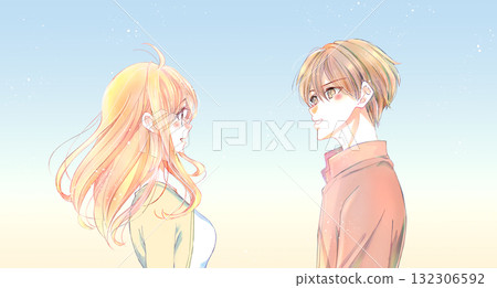 Man and woman facing each other in autumn 132306592