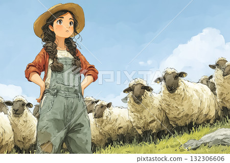 Miyu系列：年輕女子與羊互動 132306606