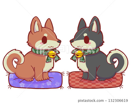 Cushion and two Shiba Inu dogs Cushion and two Shiba Inu dogs 132306619