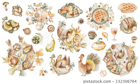 Thanksgiving Watercolor Clipart Elements Pack For Holiday Design Thanksgiving Watercolor Clipart Elements Pack For Holiday Design 132306764