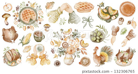 Thanksgiving Watercolor Clipart Elements Pack For Holiday Design Thanksgiving Watercolor Clipart Elements Pack For Holiday Design 132306765