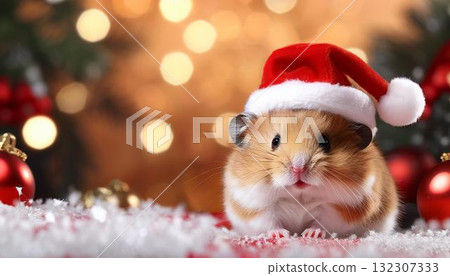 Hamster, Christmas, and copy space Hamster, Christmas, and copy space 132307333
