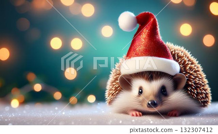 Hedgehog and Christmas and copy space Hedgehog and Christmas and copy space 132307412