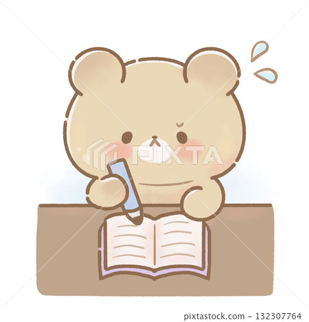 一幅關於學習障礙熊的插圖 / 一個可愛的角色正在流汗並集中註意力 一幅關於學習障礙熊的插圖 / 一個可愛的角色正在流汗並集中註意力 132307764