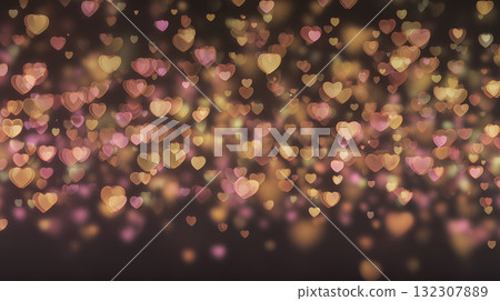 Heart-Shaped Bokeh Lights in Warm Tones on Dark Background 132307889