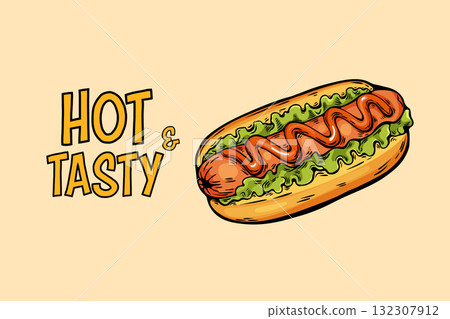 Hot dog food banner in pop art cartoon vector style Hot dog food banner in pop art cartoon vector style 132307912