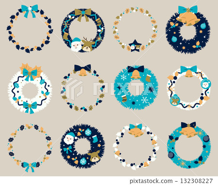 聖誕花圈時尚插畫套裝藍色 132308227