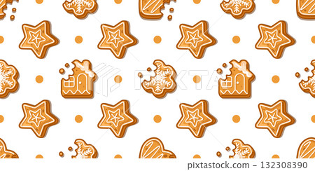 Seamless Gingerbread House Cookie Pattern 132308390