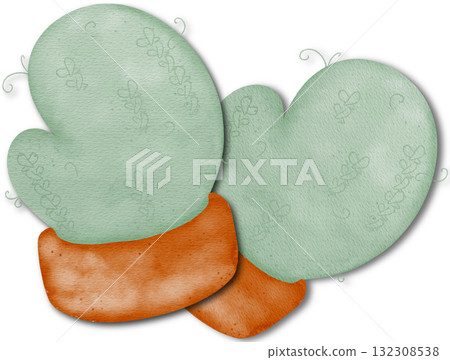 Green knitted gloves, Christmas gloves Green knitted gloves, Christmas gloves 132308538