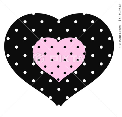 Black pink heart with polka dot pattern for Valentine's day, love sign, heart symbol, fashion, accessory, cute patch, shirt print, fabric, sticker, wedding card, barbie, brooch, pin, couple Black pink heart with polka dot pattern for Valentine's day, love sign, heart symbol, fashion, accessory, cute patch, shirt print, fabric, sticker, wedding card, barbie, brooch, pin, couple 132308638