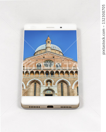Modern smartphone displaying picture of Saint Anthony's Basilica, Padua, Italy Modern smartphone displaying picture of Saint Anthony's Basilica, Padua, Italy 132308705