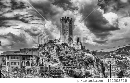 The medieval tower of Malcesine Castle, Lake Garda, Italy 132308716