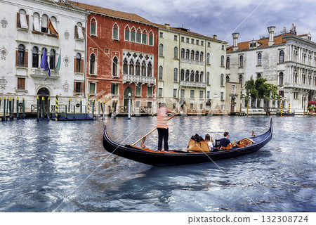 Traditional Gondola in Grand Canal of Venice, Italy Traditional Gondola in Grand Canal of Venice, Italy 132308724
