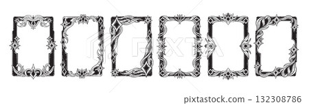 Game frame set, fantasy tarot card border hand drawn magic reverse occult decor print rectangle.  132308786