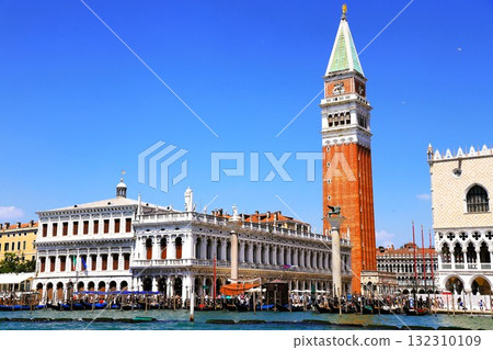 St. Mark's Square and Campanile seen from a water bus on the Grand Canal St. Mark's Square and Campanile seen from a water bus on the Grand Canal 132310109