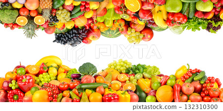Fresh Organic Produce Frame Made of Fruits and Vegetables on White 132310300