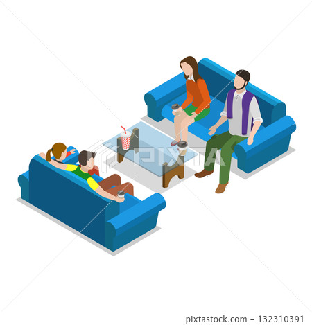 3D Isometric Flat Illustration of Students Weekend Spare Time. Item 3 3D Isometric Flat Illustration of Students Weekend Spare Time. Item 3 132310391
