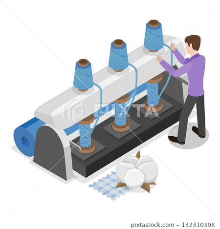 3D Isometric Flat  Illustration of Textile Manufacturing. Item 1 132310398