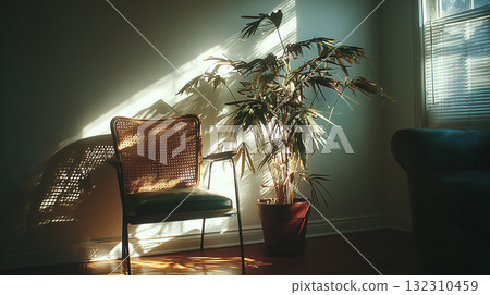 A quiet corner of the room bathed in morning light | A natural living space created by potted plants and chairs A quiet corner of the room bathed in morning light | A natural living space created by potted plants and chairs 132310459