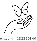 Elegant butterfly wellness illustration symbolizing harmony, mindfulness, and natural beauty for spa branding, self-care themes, relaxation designs, holistic lifestyle concepts. Vector illustration 132310546