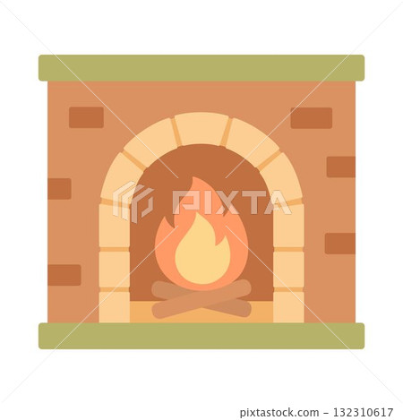 cartoon fireplace isolated, flat style 132310617