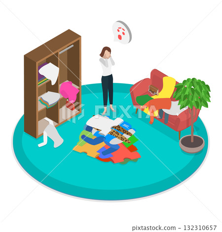 3D Isometric Flat  Illustration of Decluttering. Item 2 132310657