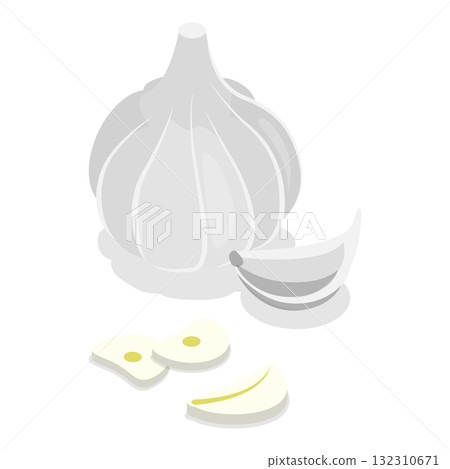 3D Isometric Flat  Set of Fresh Sliced Vegetables. Item 5 132310671