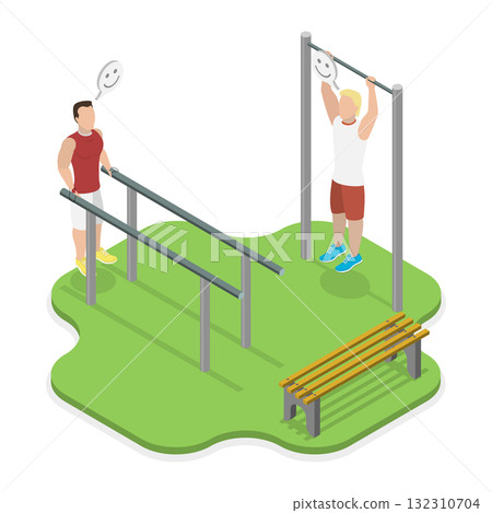 3D Isometric Flat  Illustration of Healthy Lifestyle and Fitness. Item 1 132310704