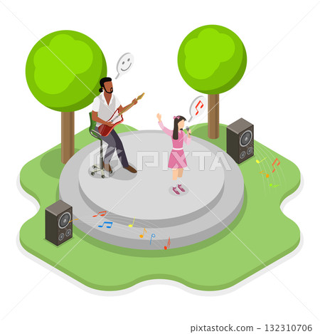 3D Isometric Flat Illustration of Summer Vacation Camps. Item 3 3D Isometric Flat Illustration of Summer Vacation Camps. Item 3 132310706