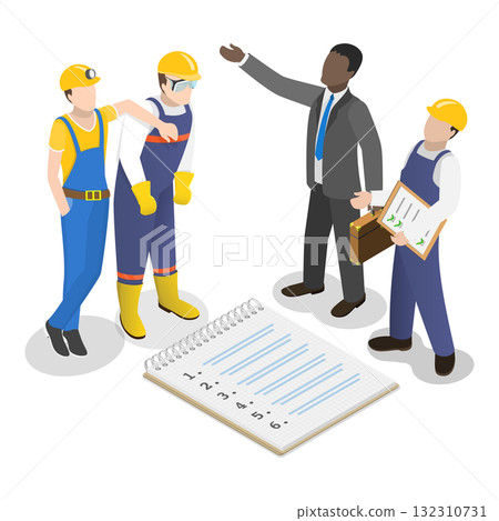 3D Isometric Flat  Illustration of Construction Workers. Item 1 132310731