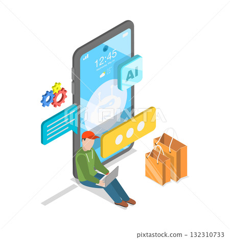 3D Isometric Flat  Illustration of Data Security in E-commerce. Item 2 132310733