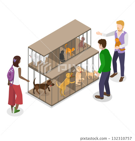3D Isometric Flat Illustration of Pet Adopting. Item 3 3D Isometric Flat Illustration of Pet Adopting. Item 3 132310757
