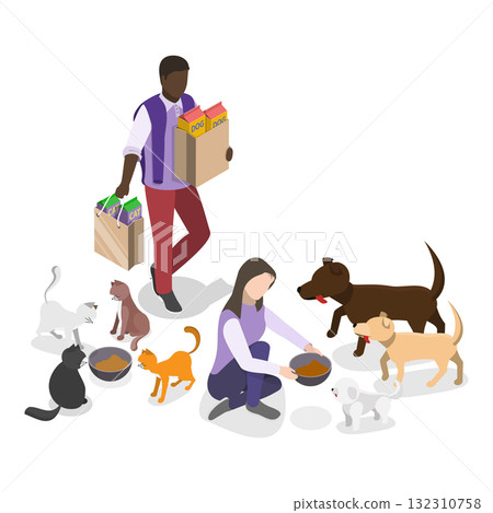 3D Isometric Flat  Illustration of Pet Adopting. Item 2 132310758