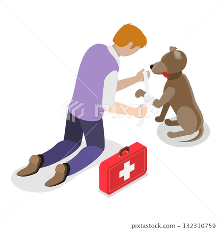 3D Isometric Flat  Illustration of Pet Adopting. Item 1 132310759