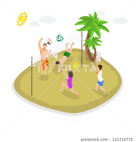 3D Isometric Flat  Illustration of Sport Team Mates. Item 1 132310778