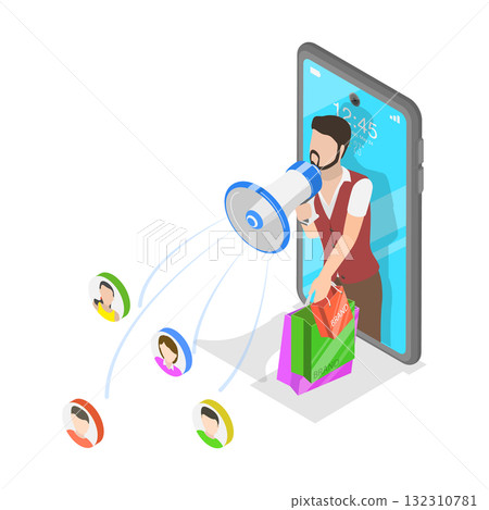 3D Isometric Flat  Illustration of Internet Marketing. Item 1 132310781