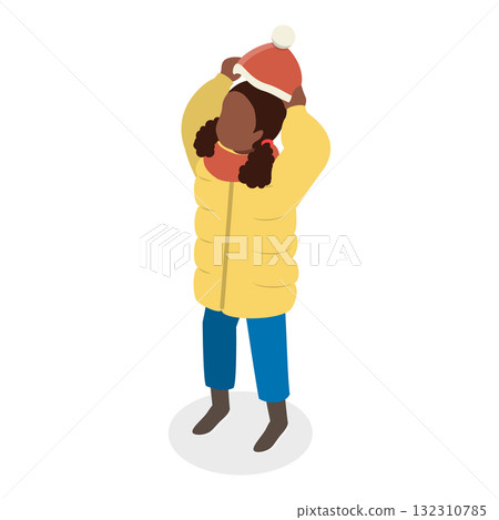 3D Isometric Flat Set of Children Putting Clothes. Item 7 3D Isometric Flat Set of Children Putting Clothes. Item 7 132310785