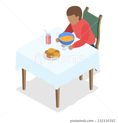 3D Isometric Flat  Illustration of Kids Daily Routine. Item 8 132310787