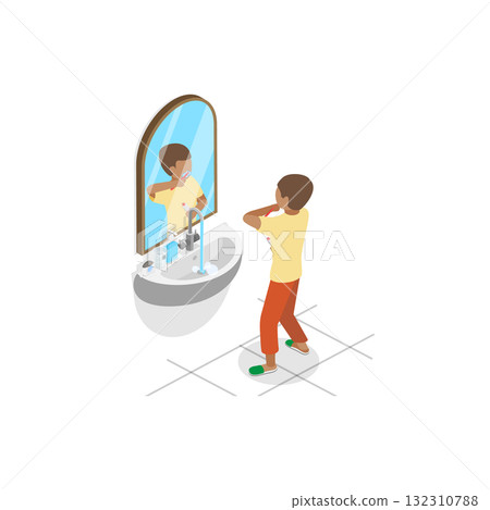 3D Isometric Flat  Illustration of Kids Daily Routine. Item 7 132310788