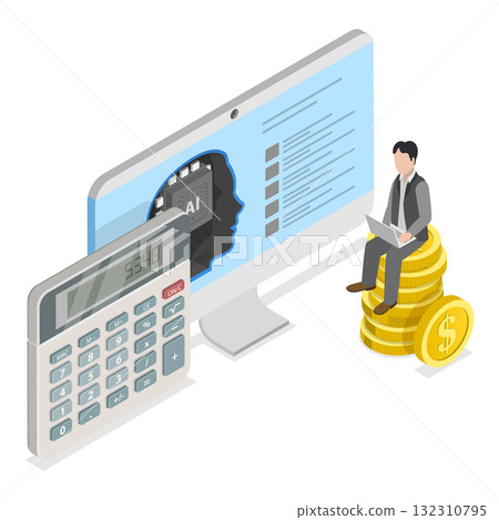 3D Isometric Flat  Illustration of AI In Human Resources. Item 1 132310795