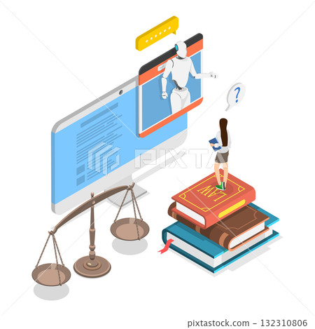 3D Isometric Flat  Illustration of AI and Law. Item 2 132310806