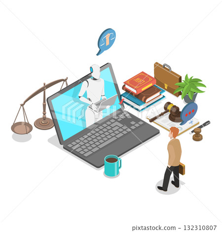 3D Isometric Flat  Illustration of AI and Law. Item 1 132310807