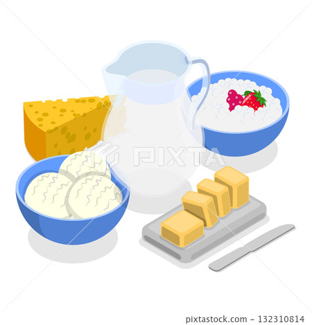3D Isometric Flat  Illustration of Dairy Farm. Item 2 132310814