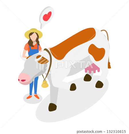 3D Isometric Flat  Illustration of Dairy Farm. Item 1 132310815